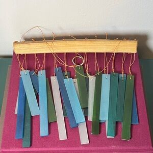 Blue Handworks Handcrafted Blue and Green Sea Glass and Driftwood Wind Chime